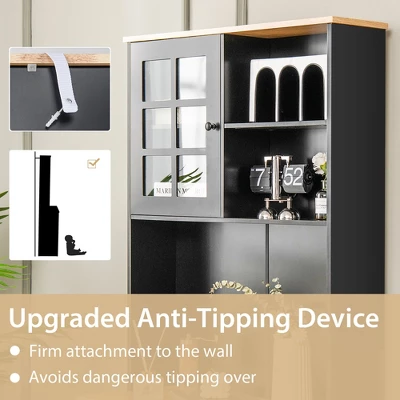 Costway 72'' Freestanding Pantry Cabinet Kitchen Buffet Sideboard Hutch With 3 Doors Black/White - Image 6