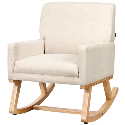 Costway Mid Century Fabric Rocking Chair Upholstered Accent Armchair Lounge Chair Beige/Gray - Image 5
