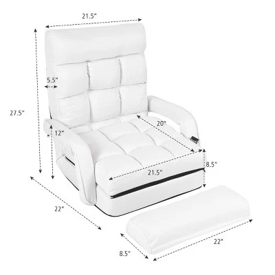 Costway Folding Floor Armchair W/6-position Adjustable Back & Lumbar Pillow White - Image 6
