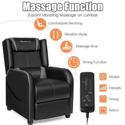 Costway Massage Gaming Recliner Chair Single Living Room Sofa Home Theater Seat PurpleGray - Image 4