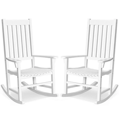 Costway 2PCS Wood Rocking Chair Porch Rocker High Back Garden Seat Indoor Outdoor - Image 11