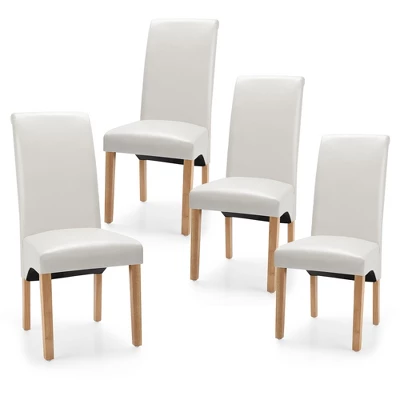 Set Of 4 Dining Chairs Upholstered Padded Side Chairs W/ Rubber Wood Legs BlackBeige - Image 10