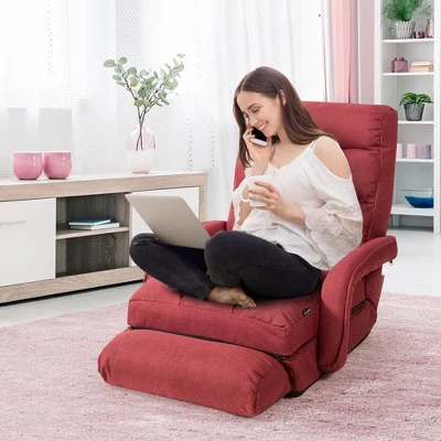 Costway Folding Floor Single Sofa Massage Recliner Chair W/ A Pillow 5 Adjustable Backrest Position Leisure Lounge Couch BlueRedWhite - Image 3