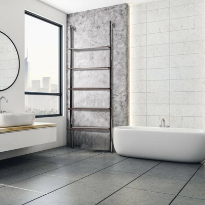 Costway 5-Tier Ladder Shelf Wood Wall Mounted Display Bookshelf Metal Frame Brown & Black/Brown & White/Bronze - Image 4