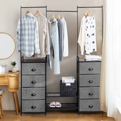 Costway 8 Drawer Fabric Dresser Hanger&Shoe Rack Multifunctional Storage Tower Metal - Image 3