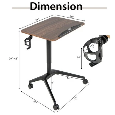 Costway Pneumatic Standing Desk Tilting Adjustable Laptop Cart Mobile Podium Cup Holder - Image 2