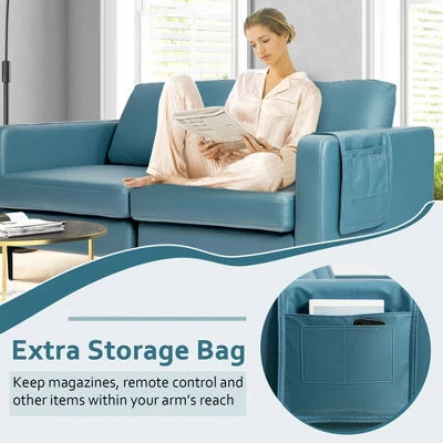 Costway Modern Loveseat Leathaire Fabric 2-Seat Sofa Couch W/ Side Storage Pocket - Image 6