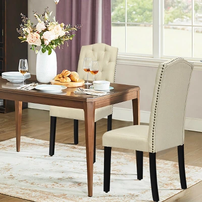 Costway Set Of 4 Tufted Dining Chair Upholstered W/ Nailhead Trim & Rubber Wooden Legs - Image 5
