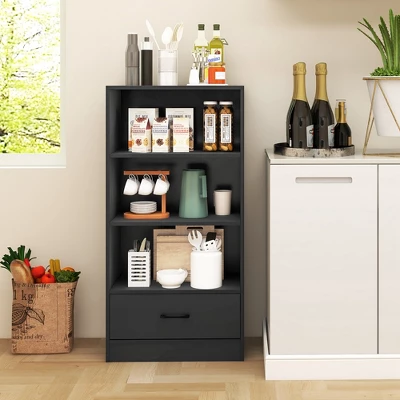 Costway 4-Tier Bookcase 48'' Display Bookshelf Storage Organizer With Shelves & Drawer Grey/White/Natural - Image 4