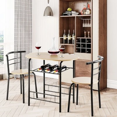 Costway 3 Piece Dining Set Compact 2 Chairs And Table Set With Shelf Storage - Image 2