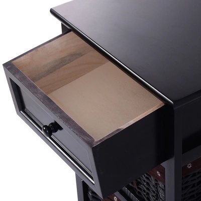 Costway Set OF 2 Night Stand 3 Tier 1 Drawer Bedside End Table Organizer Wood W/2 Basket - Image 9