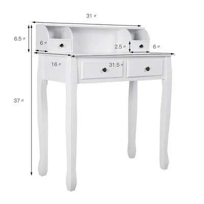 Costway Home Office Computer Desk Writing Desk With 4 Drawer White - Image 3