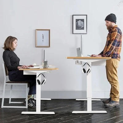 55''x28'' Electric Standing Desk Adjustable Sit To Stand Table W/USB Port WhiteNatural - Image 2