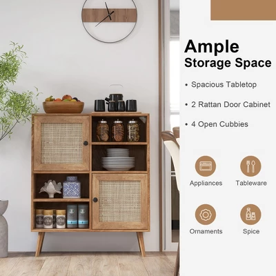 Costway Rattan Buffet Sideboard Accent Storage Cabinet Coffee Bar Cabinet Doors Cubbies - Image 7
