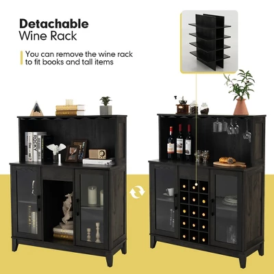 Costway 2-Door Buffet Bar Cabinet Kitchen Storage Sideboard Wine Rack Glass Holder GreyBlack - Image 7