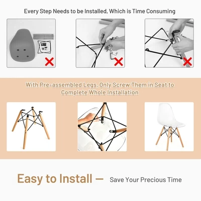 Set Of 4 Dining Chairs Modern Plastic Shell Side Chair W/ Clear Seat & Wood Legs - Image 7