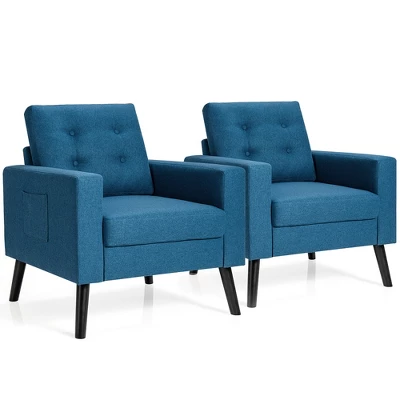 Costway Set Of 2 Accent Armchairs Upholstered Single Sofa Chairs W/ 2-Side Pockets - Image 12