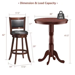 Costway 3pcs Pub Table Set 30'' Round Bar Height Table & 2pcs Swivel Bar Stools