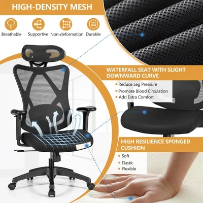 Costway Reclining Mesh Office Chair Swivel Chair W/ Adjustable Lumbar Support - Image 4