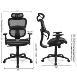 Mesh Office Chair Recliner High Back Adjustable With Headrest & Lumbar Support