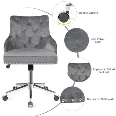 Costway Velvet Office Chair Tufted Upholstered Swivel Computer Desk Chair W/ Nailed Trim - Image 9