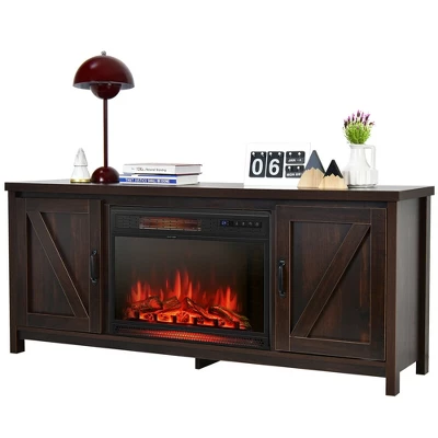 Costway 59'' Fireplace TV Stand W/ 25'' 1350W Electric Fireplace Heater Remote Control - Image 12