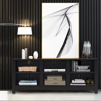 Costway TV Stand Cabinet For TV's Up To 60'' Entertainment Center W/Storage Shelves BlackBrown - Image 4