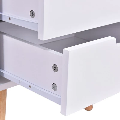 Costway White Side End Table Nightstand W/ 3 Drawers Mid-Century Accent Wood Furniture - Image 6