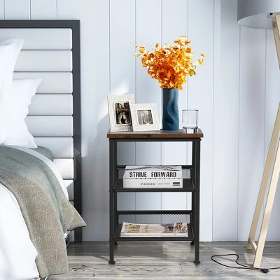 Costway Set Of 2 3-Tier Industrial End Side Table Nightstand W/2 Adjustable Shelves - Image 3