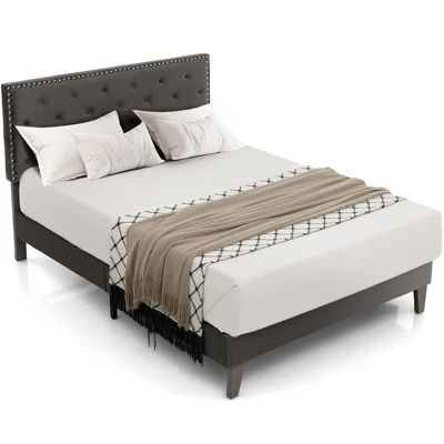 Costway Bed Frame Upholstered Platform Bed With Tufted Headboard Mattress Foundation - Image 10