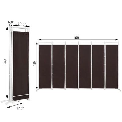 Costway 6-Panel Room Divider Folding Privacy Screen W/Steel Frame Decoration BrownBlack - Image 2