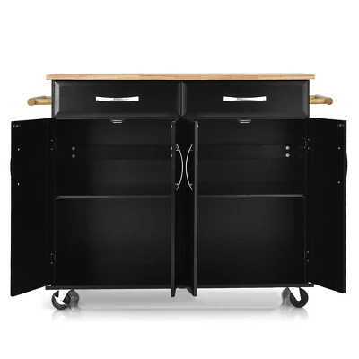 Costway 4-Door Rolling Kitchen Island Cart Buffet Cabinet W/ Towel Racks Drawers WhiteBlack - Image 8