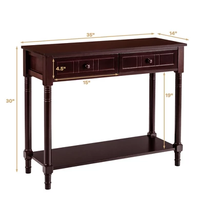 Costway Console Table Drawers Bottom Shelf Accent Sofa Entryway Hall Espresso - Image 5