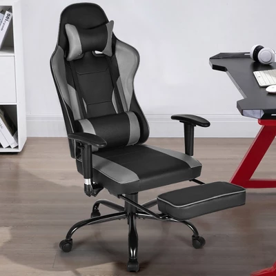 Costway Gaming Chair Racing High Back Office Chair W/ Footrest Black - Image 3