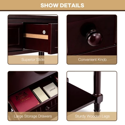 Costway Console Table Drawers Bottom Shelf Accent Sofa Entryway Hall Espresso - Image 4