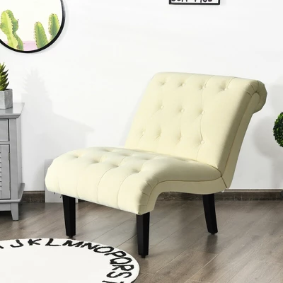 Costway Armless Accent Chair Upholstered Tufted Lounge Chair Wood Leg - Image 2