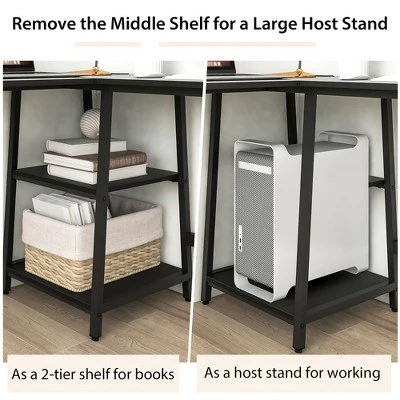 Costway L Shaped Corner Computer Desk Study Table W/Storage Shelves Black/Rustic Brown - Image 6