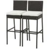 Costway Patio Wicker Barstools Bar Height Chairs W/ Cushions Backyard Off White