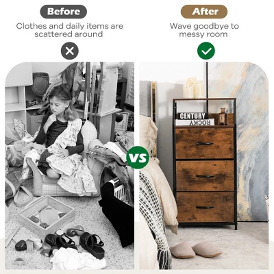 Costway 3 Drawer Dresser W/ Wood Top Sturdy Steel Frame Storage Organizer Dresser - Image 4