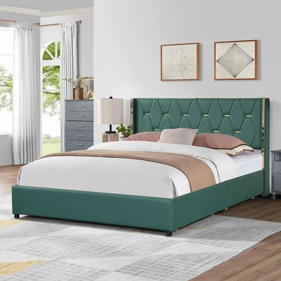 Costway Full/Queen Upholstered Bed Frame With 4 Storage Drawers Headboard - Image 2