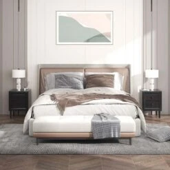 Costway 2 PCS Nightstand End Bedside Coffee Table Wooden Leg Drawers BlackGreyWhite