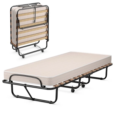 Costway Portable Folding Bed With Mattress Rollaway Cot Made In Italy NavyBeige - Image 7