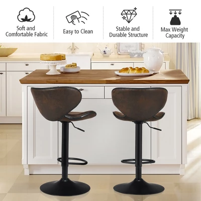 Costway Set Of 4 Adjustable Bar Stools Swivel Bar Chairs Pub Kitchen Retro Brown - Image 5