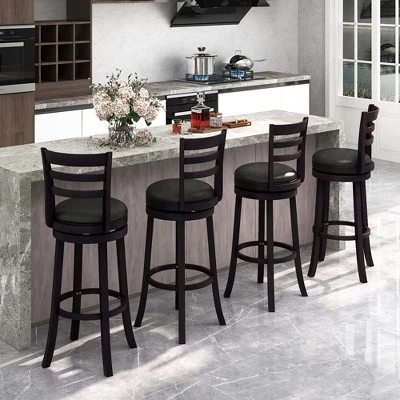 Costway Set Of 4 Bar Stools Swivel Bar Height Chairs With PU Upholstered Seats Kitchen