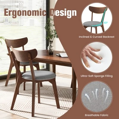 Set Of 2 Dining Chair Upholstered Curved Back Side Chair With Solid Wooden Legs - Image 5