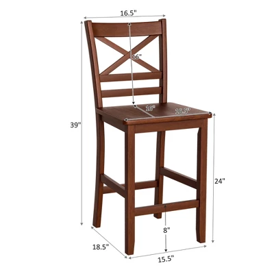 Costway Set Of 2 Bar Stools 24'' Counter Height Chairs W/ Rubber Wood Legs Walnut - Image 3