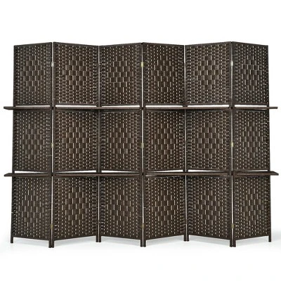 Costway 6 Panel Folding Room Divider 6Ft Weave Fiber Screen W/ 2 Display Shelves - Image 10
