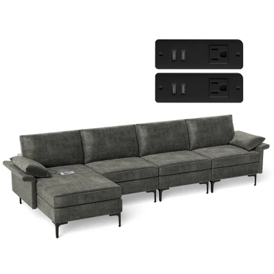 Costway Modern Modular L-shaped Sectional Sofa W/ Reversible Chaise & 4 USB Ports - Image 11