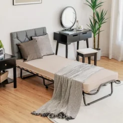 Costway Folding Bed W/Memory Foam Mattress Dust-Proof Bag Rollaway Metal Bed Sleeper Made In Italy