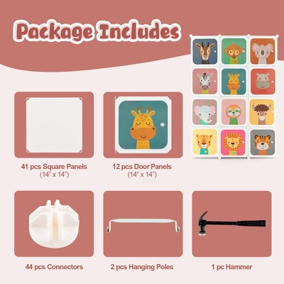 Costway 12-Cube Kids Wardrobe Baby Dresser Bedroom Armoire Clothes Hanging Closet With Door - Image 7